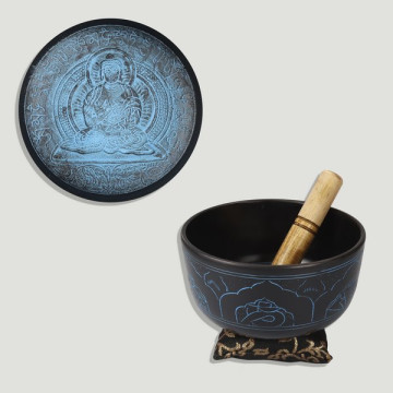 Buddha aluminum bowl+mallet+cushion 17.5cm