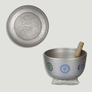 Chakra aluminum bowl+mallet+cushion 20cm