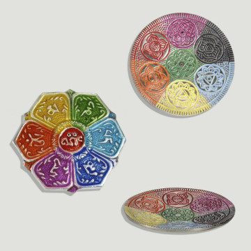 Metal incense holder plate Flower/Round Chakra 12,5cm