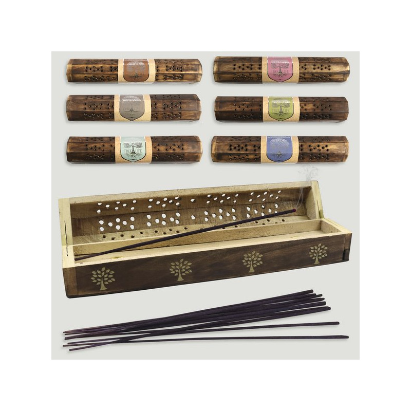 Wooden trunk incense holder + 10 sticks Tree of Life 31x6x6cm Wooden trunk incense holder + 10 sticks Tree of Life 31x6x6cm