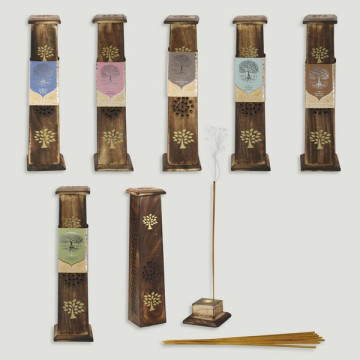 Wooden tower incense holder + 10 sticks 8x8x31cm