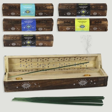 Wooden trunk incense holder + 10 stick SpiritEye 31x6cm