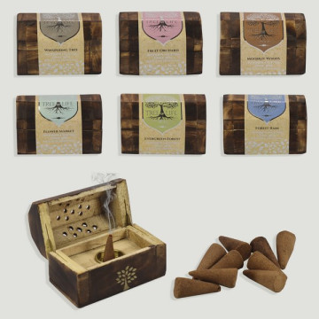 Wooden trunk incense holder + 10 AV cones 9x5,5x6,5cm