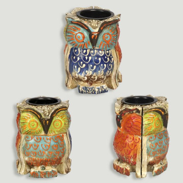 Owl candle holder 10cm. Assorted colors