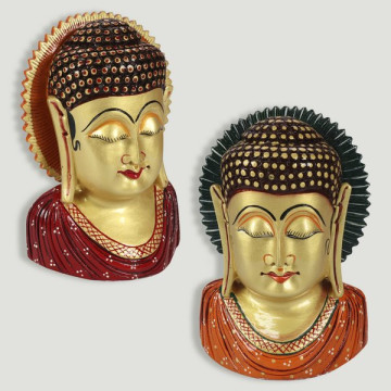 Buddha head painted wood 11x15cm. Assorted colors