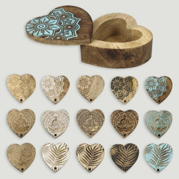 Wooden box rotating heart Buddha/Mandala/Leaves 11x11cm