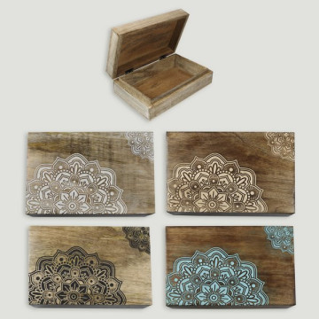 Mandala carved wooden box 21x13.5x6 assorted colors