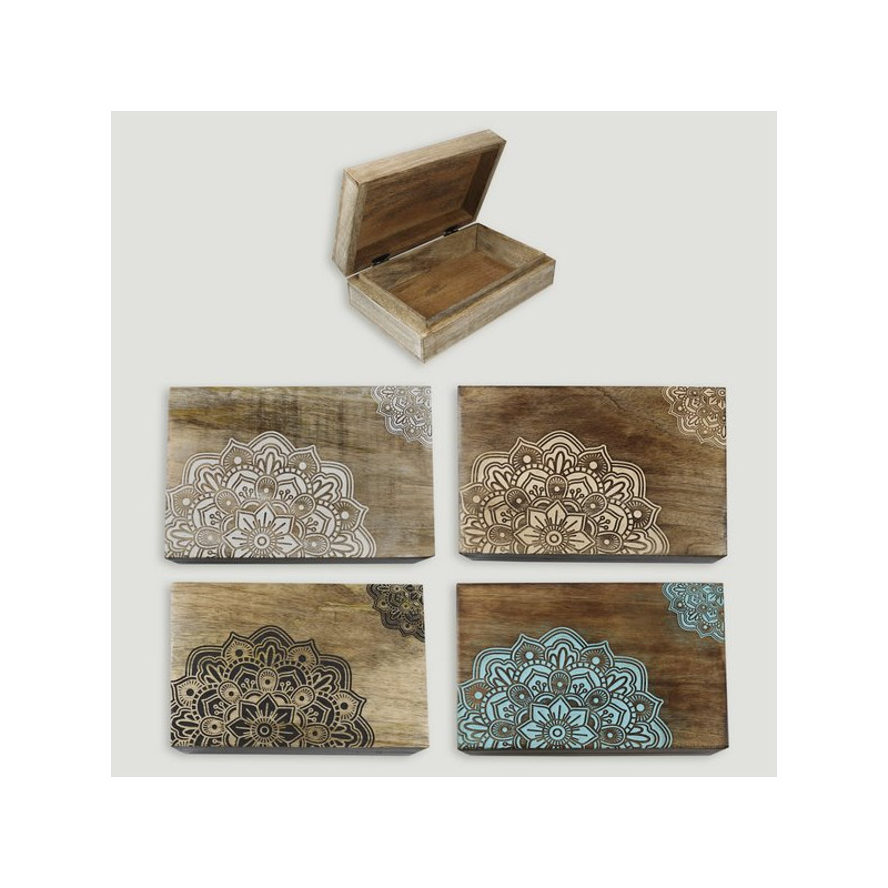 Mandala carved wooden box 21x13.5x6 assorted colors Mandala carved wooden box 21x13.5x6 assorted colors