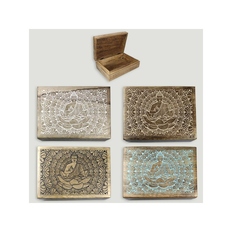 Buddha carved wooden box 25x18x8cm assorted colors Buddha carved wooden box 25x18x8cm assorted colors