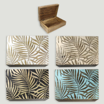 Carved wooden box Leaves 25x18x8cm assorted colors