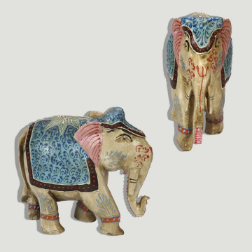 Elefante de madeira c/ hena pintada 20cm cores sortidas