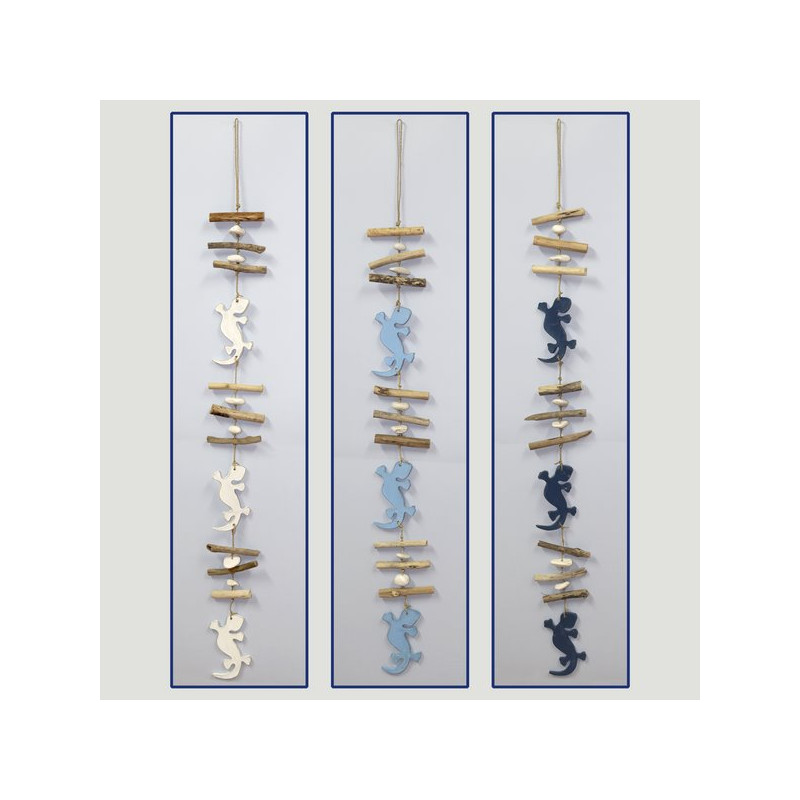Wooden mobile 3 geckos with trunk 1m assorted colors Wooden mobile 3 geckos with trunk 1m assorted colors