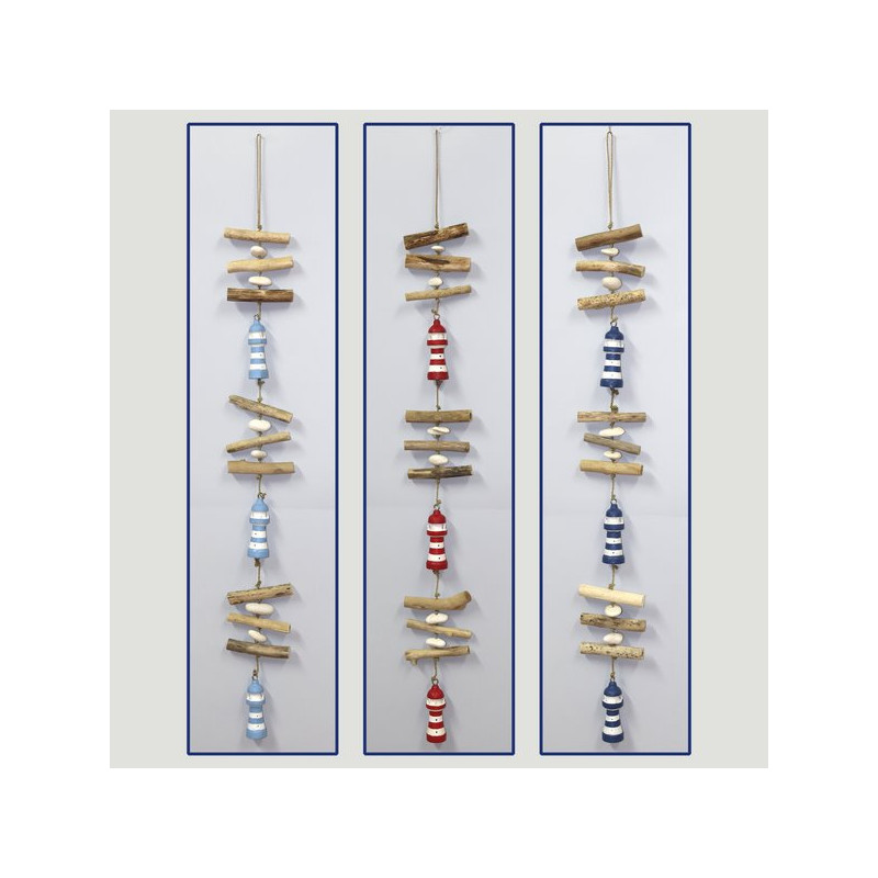 Wooden mobile 3 lighthouses with trunk 1m assorted colors Wooden mobile 3 lighthouses with trunk 1m assorted colors
