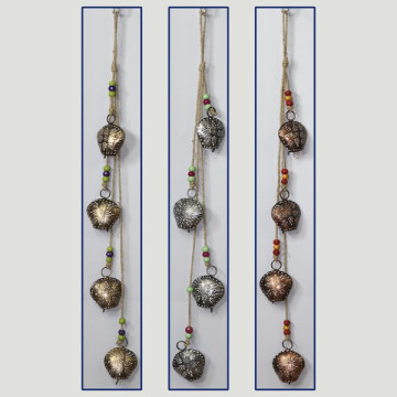Mobile strip with 4 metal bells 80cm. copper/silver/gold