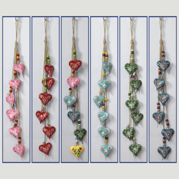 Heart mobile with 6 metal bells 65cm. Assorted colors