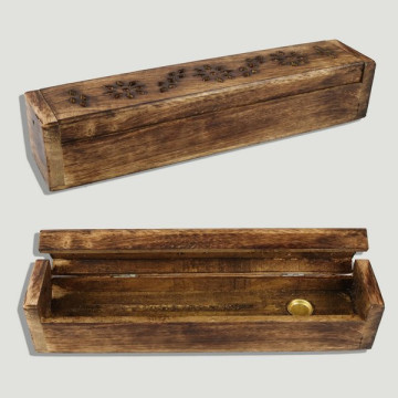 Trunk incense holder carved wood 26x6x5cm