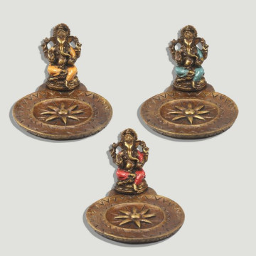 Round resin incense holder Ganesha flower 18x15x11 assorted