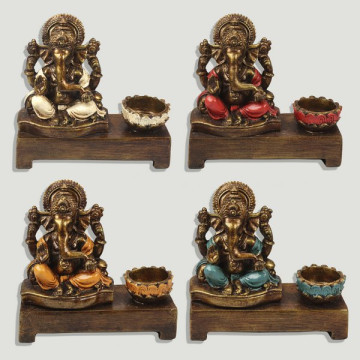 Bougeoir Ganesha en résine 16x6x15cm. Couleurs assorties