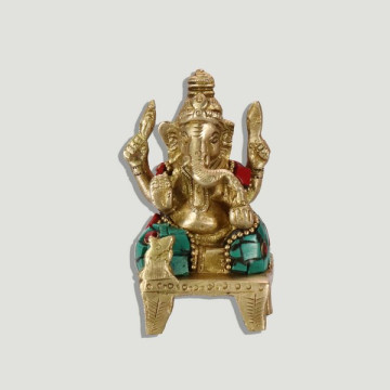 Ganesha brass pedestal with stones 7,5cm