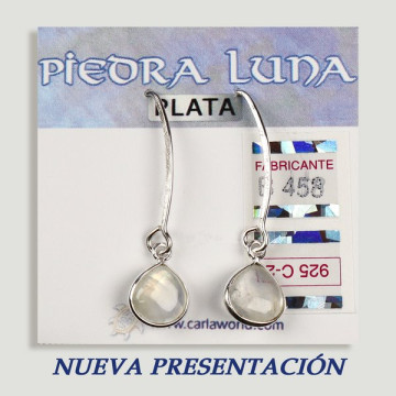 Pendientes PLATA. Piedra Luna. Gancho Pez. Forma cabujón. 