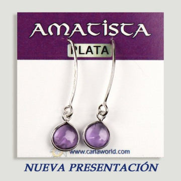 Pendientes PLATA. Amatista. Gancho Pez. Forma cabujón. 