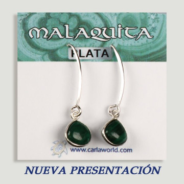 Pendientes PLATA. Malaquita. Gancho Pez. Forma cabujón. 