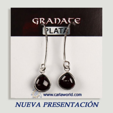 Pendientes PLATA. Granate. Gancho Pez. Forma cabujón. 