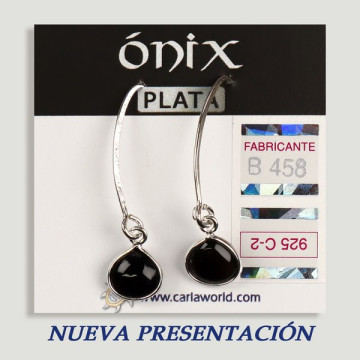 Pendientes PLATA. Ónix. Gancho Pez. Forma cabujón. 