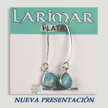 Pendientes PLATA. Larimar. Gancho Pez. Forma cabujón. 