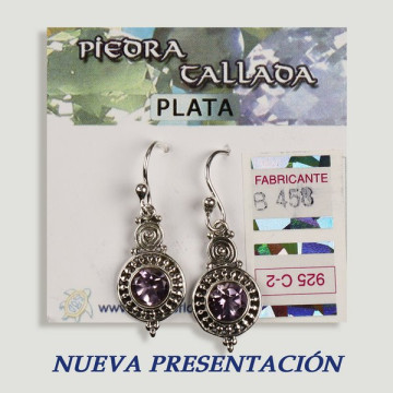 Pendientes PLATA. Amatista tallada. Forma redonda. 