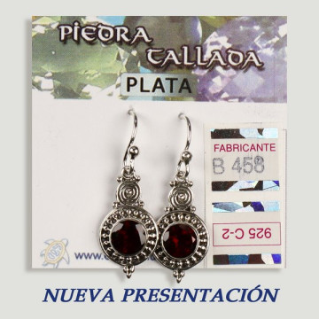 Pendientes PLATA. Granate tallada. Forma redonda. 