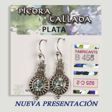 Pendientes PLATA. Topacio azul tallada. Forma redonda. 