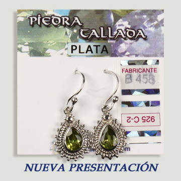 SILVER earrings. carved peridot. teardrop shape