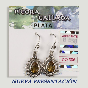 SILVER earrings. carved citrine. teardrop shape