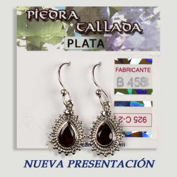 SILVER earrings. carved garnet. teardrop shape