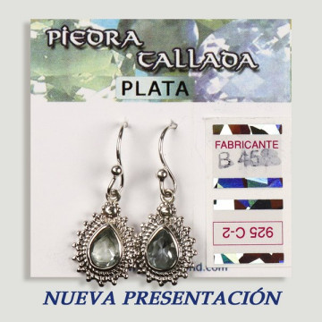 Pendientes PLATA. Topacio azul tallada. Forma lágrima. 