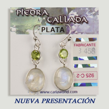 SILVER earrings. Moonstone + assorted carved stone. cabochon shape