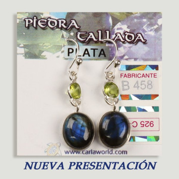 SILVER earrings. Labradorite + assorted faceted stone. cabochon shape
