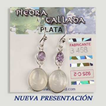 SILVER earrings. Moonstone + assorted carved stone. cabochon shape