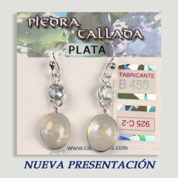 Pendientes PLATA. Piedra Luna + piedra tallada surtida. Forma cabujón