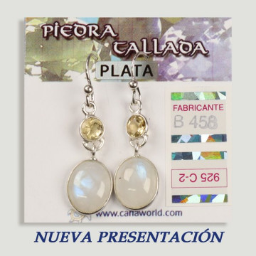SILVER earrings. Moonstone + assorted carved stone. cabochon shape