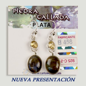 SILVER earrings. Labradorite + assorted faceted stone. cabochon shape