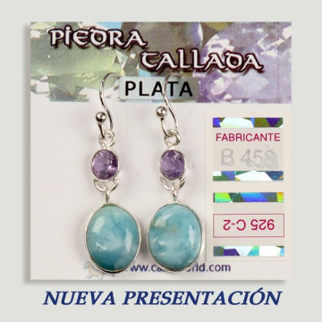 SILVER earrings. Larimar + assorted carved stone. cabochon shape