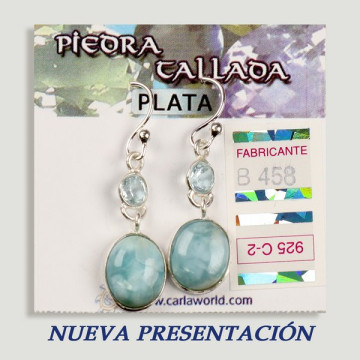 Boucles d'oreilles en argent. Larimar + pierre taillée assortie. forme de cabochon