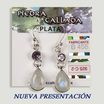 Pendientes PLATA. Piedra Luna + piedra tallada surtida. Forma cabujón