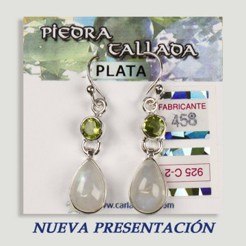 Pendientes PLATA. Piedra Luna + piedra tallada surtida. Forma cabujón