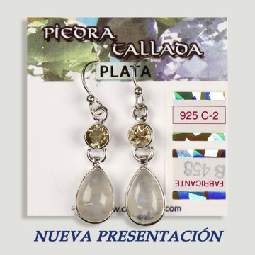 Pendientes PLATA. Piedra Luna + piedra tallada surtida. Forma cabujón