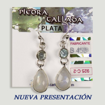 SILVER earrings. Moonstone + assorted carved stone. cabochon shape