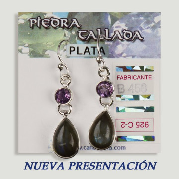 Pendientes PLATA. Labradorita + piedra tallada surtida. Forma cabujón