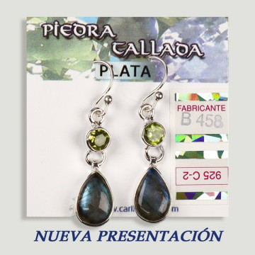 SILVER earrings. Labradorite + assorted faceted stone. cabochon shape